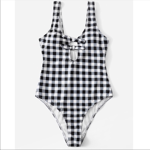 HOLLI🌴 gingham plaid one piece swimsuit black - Picture 2 of 3